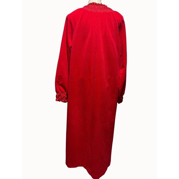 Vintage Vanity Fair Red Velour Nightgown House Coat Long Zip Pockets Large - Picture 3 of 10